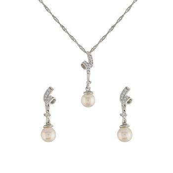 Rhodium Plated Glittering American Diamond CZ Zircon Chain Pendent Necklace Set for Women & Girls  1