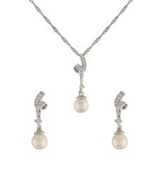 Rhodium Plated Glittering American Diamond CZ Zircon Chain Pendent Necklace Set for Women & Girls 