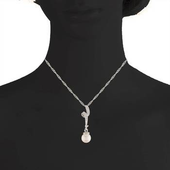 Rhodium Plated Glittering American Diamond CZ Zircon Chain Pendent Necklace Set for Women & Girls  2