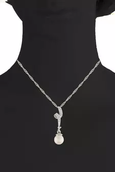 Rhodium Plated Glittering American Diamond CZ Zircon Chain Pendent Necklace Set for Women & Girls 