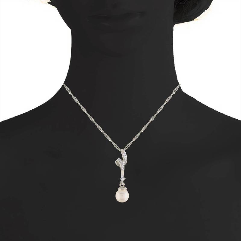 Rhodium Plated Glittering American Diamond CZ Zircon Chain Pendent Necklace Set for Women & Girls 