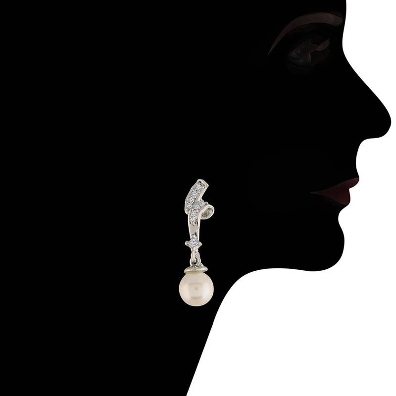 Rhodium Plated Glittering American Diamond CZ Zircon Chain Pendent Necklace Set for Women & Girls 