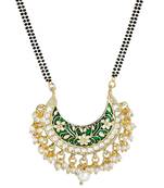 Traditional Meena Work Pearl Studded Pendant with Black Bead Chain Mangalsutra for Women 
