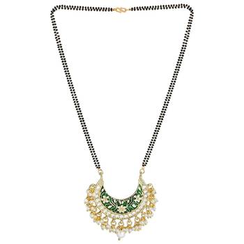 Traditional Meena Work Pearl Studded Pendant with Black Bead Chain Mangalsutra for Women  3