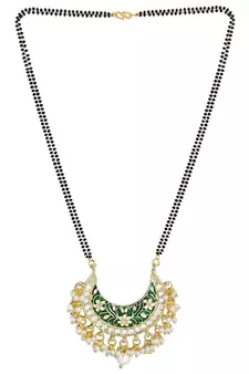 Traditional Meena Work Pearl Studded Pendant with Black Bead Chain Mangalsutra for Women 