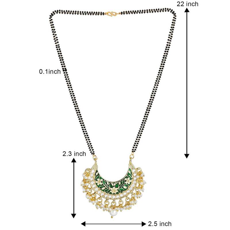 Traditional Meena Work Pearl Studded Pendant with Black Bead Chain Mangalsutra for Women 