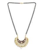 Traditional Meena Work Pearl Studded Pendant with Black Bead Chain Mangalsutra for Women 