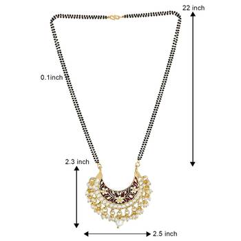Traditional Meena Work Pearl Studded Pendant with Black Bead Chain Mangalsutra for Women  3