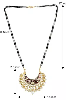 Traditional Meena Work Pearl Studded Pendant with Black Bead Chain Mangalsutra for Women 