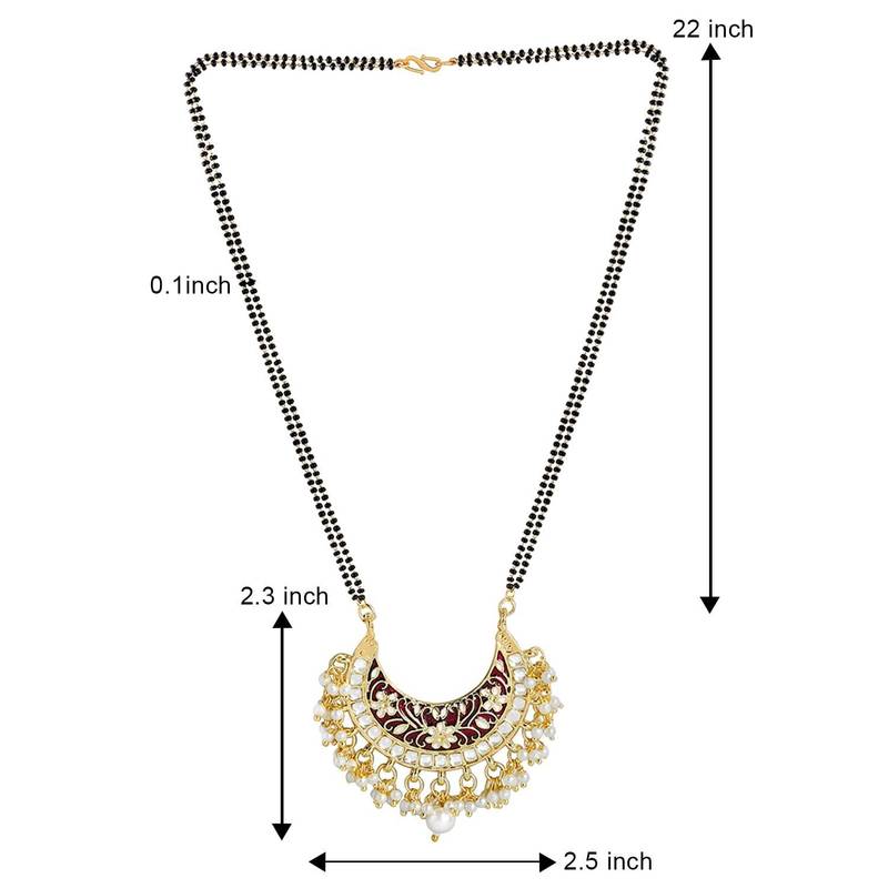 Traditional Meena Work Pearl Studded Pendant with Black Bead Chain Mangalsutra for Women 