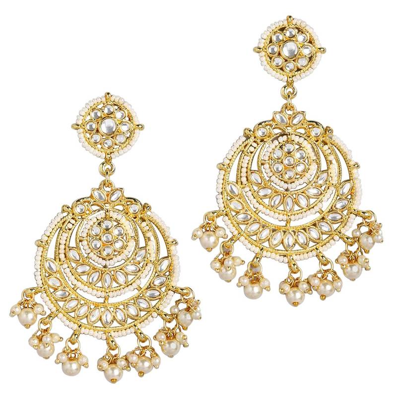 Traditional Pearl Kundan Studded Pendant with Black Bead Chain Mangalsutra With Earrings for Women 