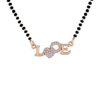Rose Traditional Single Line American Diamond Lovers Design Pendant with Black Beads Chain Mangalsutra for Women  1