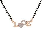 Rose Traditional Single Line American Diamond Lovers Design Pendant with Black Beads Chain Mangalsutra for Women 