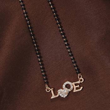 Rose Traditional Single Line American Diamond Lovers Design Pendant with Black Beads Chain Mangalsutra for Women  2