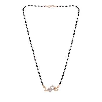 Rose Traditional Single Line American Diamond Lovers Design Pendant with Black Beads Chain Mangalsutra for Women  3