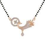 Rose Traditional Single Line American Diamond Peacock Design Pendant with Black Beads Chain Mangalsutra for Women 