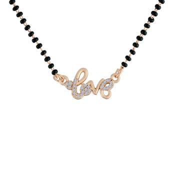 Rose Traditional Single Line American Diamond Lovers Design Pendant with Black Beads Chain Mangalsutra for Women  1