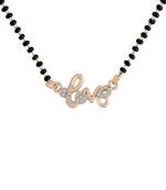 Rose Traditional Single Line American Diamond Lovers Design Pendant with Black Beads Chain Mangalsutra for Women 