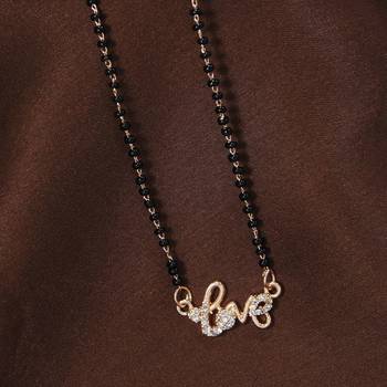 Rose Traditional Single Line American Diamond Lovers Design Pendant with Black Beads Chain Mangalsutra for Women  2