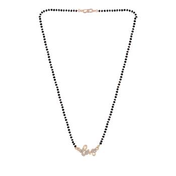 Rose Traditional Single Line American Diamond Lovers Design Pendant with Black Beads Chain Mangalsutra for Women  3