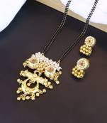 Traditional Pearl Beads Studded Pendant with Black Bead Chain Mangalsutra With Earrings for Women (D093M)