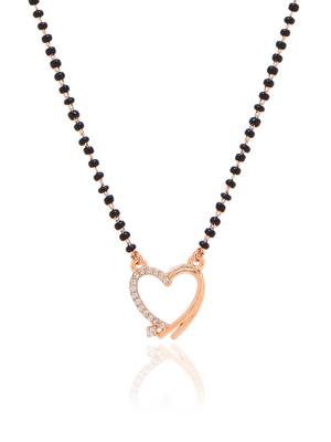 Rose Traditional Single Line American Diamond Heart Shaped Pendant with Black Beads Chain Mangalsutra for Women  1
