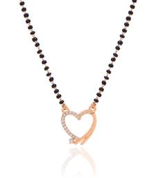 Rose Traditional Single Line American Diamond Heart Shaped Pendant with Black Beads Chain Mangalsutra for Women 
