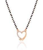 Rose Traditional Single Line American Diamond Heart Shaped Pendant with Black Beads Chain Mangalsutra for Women 