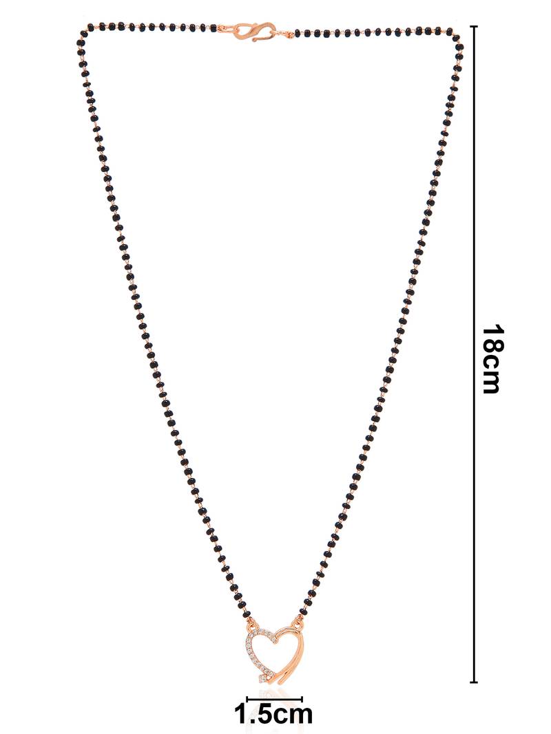 Rose Traditional Single Line American Diamond Heart Shaped Pendant with Black Beads Chain Mangalsutra for Women 