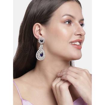 Rhodium Plated American Diamond Sparkling Dangle Earrings for Women  1