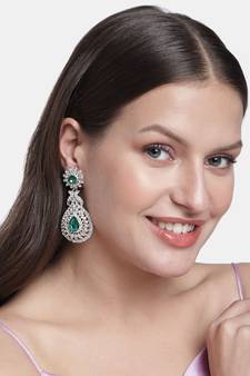 Rhodium Plated American Diamond Sparkling Dangle Earrings for Women 
