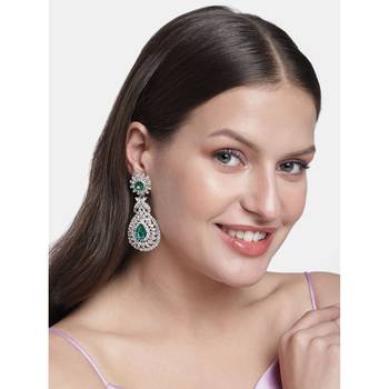 Rhodium Plated American Diamond Sparkling Dangle Earrings for Women  1