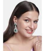 Rhodium Plated American Diamond Sparkling Dangle Earrings for Women 