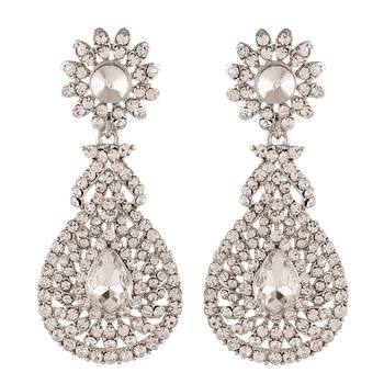 Rhodium Plated American Diamond Sparkling Dangle Earrings for Women  1