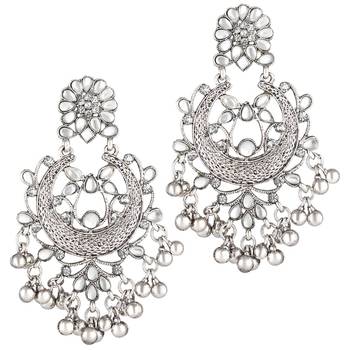 Rhodium Plated Traditional Handcrafted Meena Work Earring Glided With Kundan & Pearls  1
