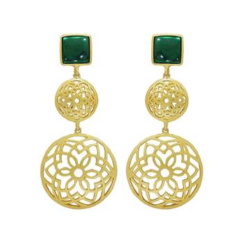 Traditional Matte Finish Zinc Alloy Earrings for Women, Green  1