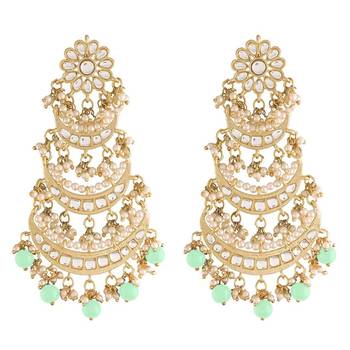 3 Layered Beaded Chandbali Earrings with Kundan and Pearl Work for Women  1