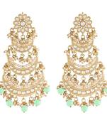3 Layered Beaded Chandbali Earrings with Kundan and Pearl Work for Women 
