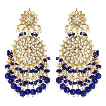 Intricately Designed Traditional Statement Drop Earrings Glided With Kundans & Pearls  1