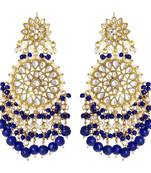 Intricately Designed Traditional Statement Drop Earrings Glided With Kundans & Pearls 