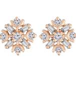 Rose CZ American Diamond Floral Shaped Studs Earrings for Women 