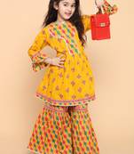 Yellow printed cotton girls-top-bottom