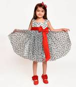 Jelly Jones Dress with Red Bow and Hair Band- light Grey