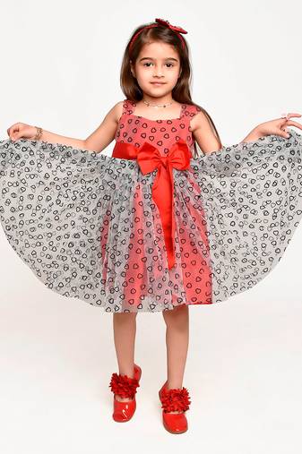 Jelly Jones Red Bow Dress with Hair Band - light Grey