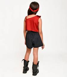 Jelly Jones Bow Shoulder Top with Black Shorts-Maroon
