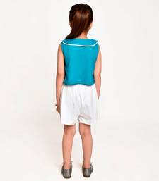 Jelly Jones  lace emblished top with White Shotrs -Turquoise Blue