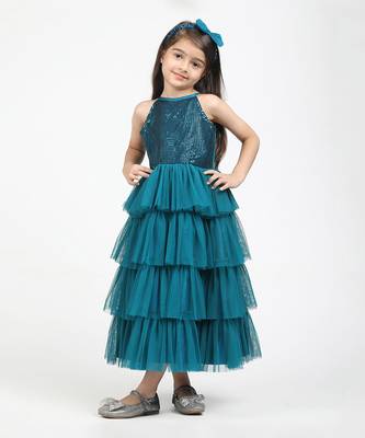 Jelly Jones Layred Gown with sequance torse & hair band-Teal 1