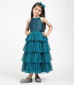 Jelly Jones Layred Gown with sequance torse & hair band-Teal