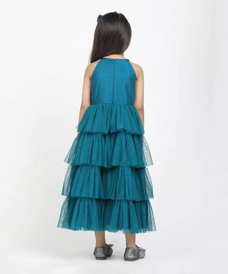 Jelly Jones Layred Gown with sequance torse & hair band-Teal 2