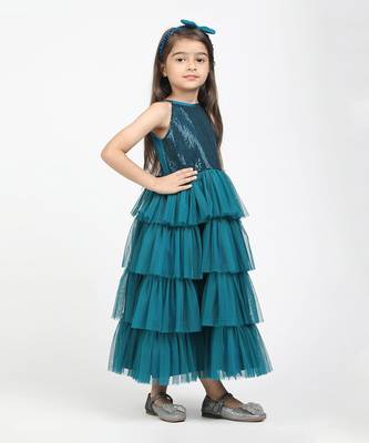 Jelly Jones Layred Gown with sequance torse & hair band-Teal 4